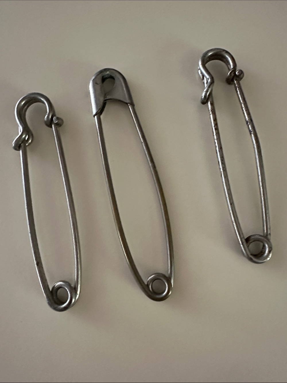 Vintage Silver Safety Pins Trio - Large Metal Pins
